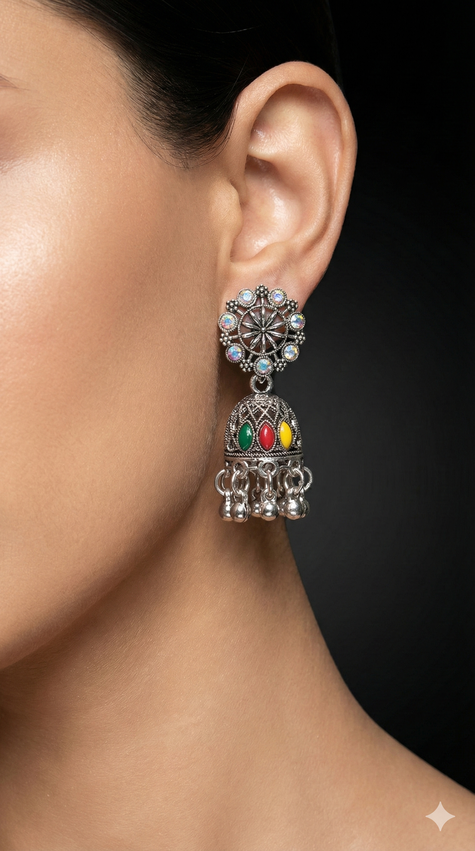 Navrang Oxidized Jhumkas | Silver Oxidised Earrings – PL88123109
