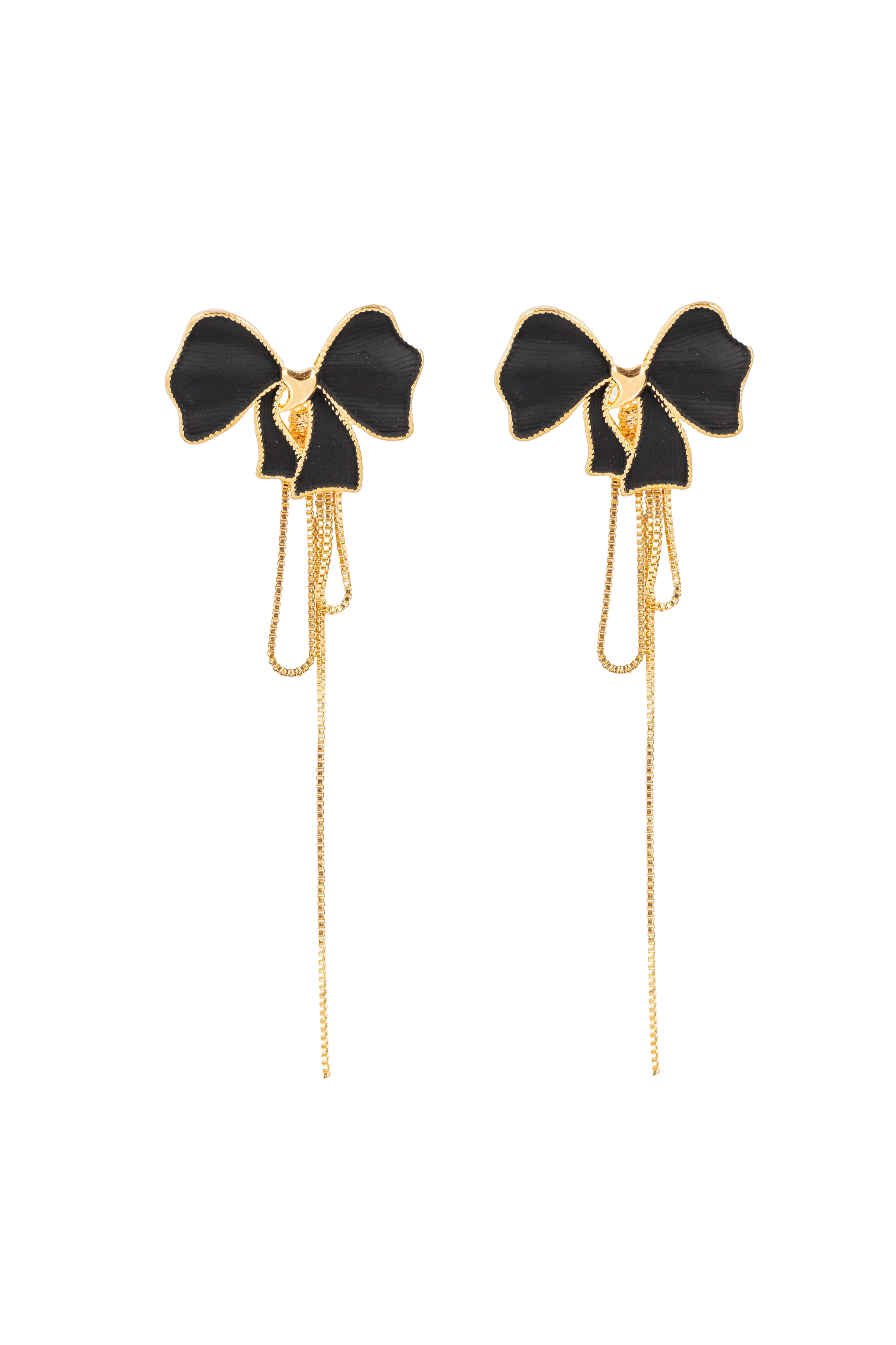 Black Bow Chain Drop Earring-KZ8812313