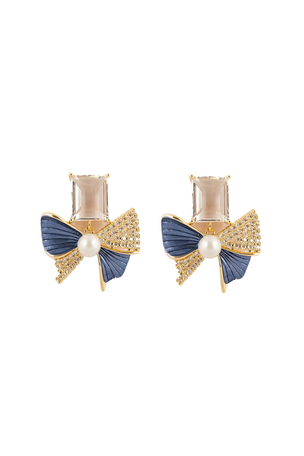 Crystal Bow Pearl Stud Earring-KZ8812311
