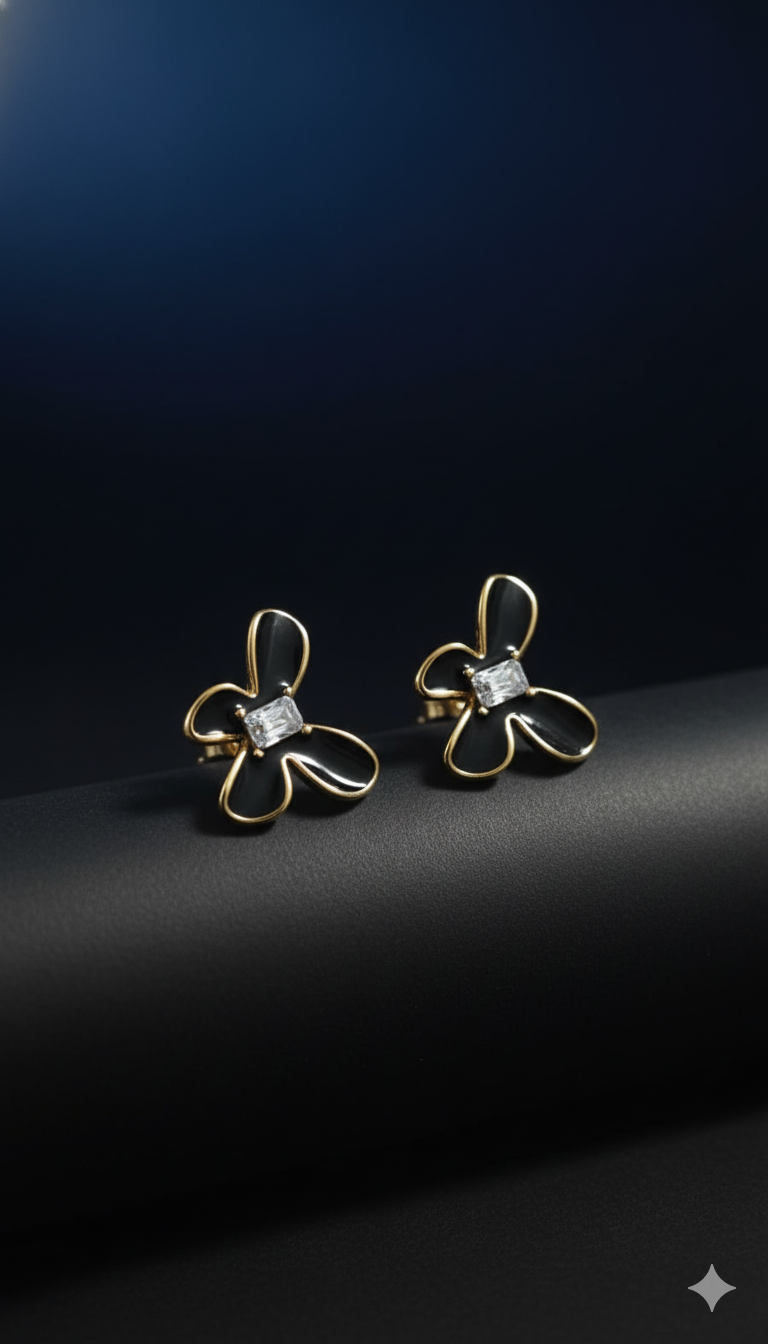 Black Butterfly Petal Studs | Gold-Plated Stainless Steel  – KZ8812329