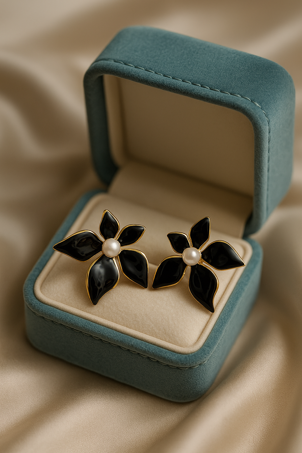 Black Flower Pearl Earrings | Gold-Plated Stainless Steel – KZ8812330