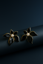 Black Flower Pearl Earrings | Gold-Plated Stainless Steel – KZ8812330