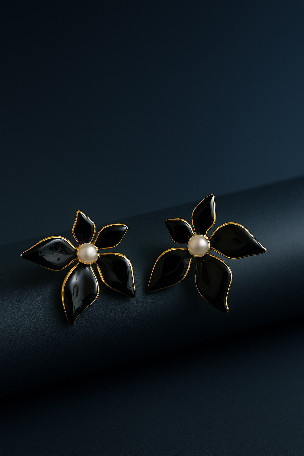 Black Flower Pearl Earrings | Gold-Plated Stainless Steel – KZ8812330