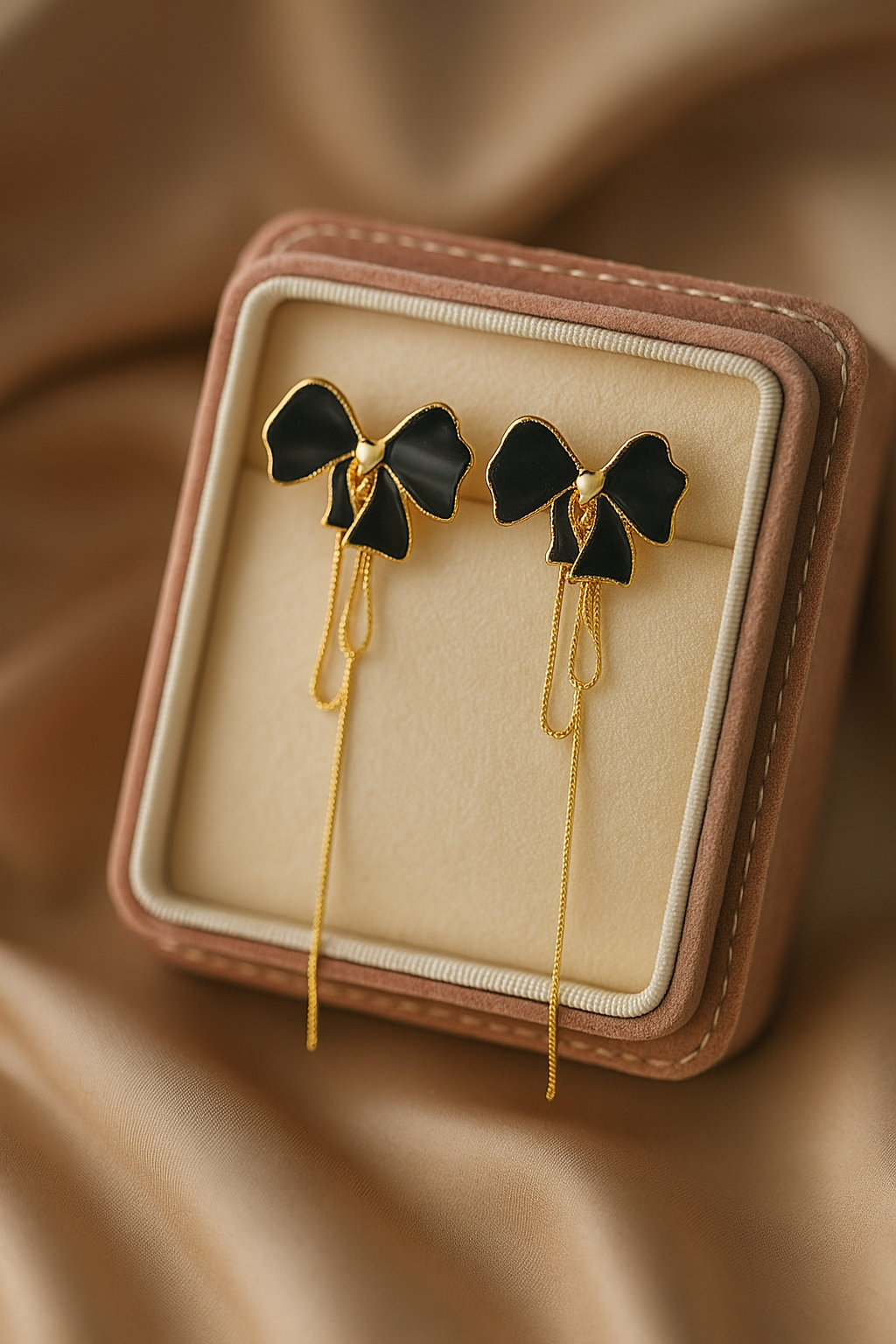 Black Bow Chain Drop Earrings | Gold-Plated Stainless Steel – KZ8812313