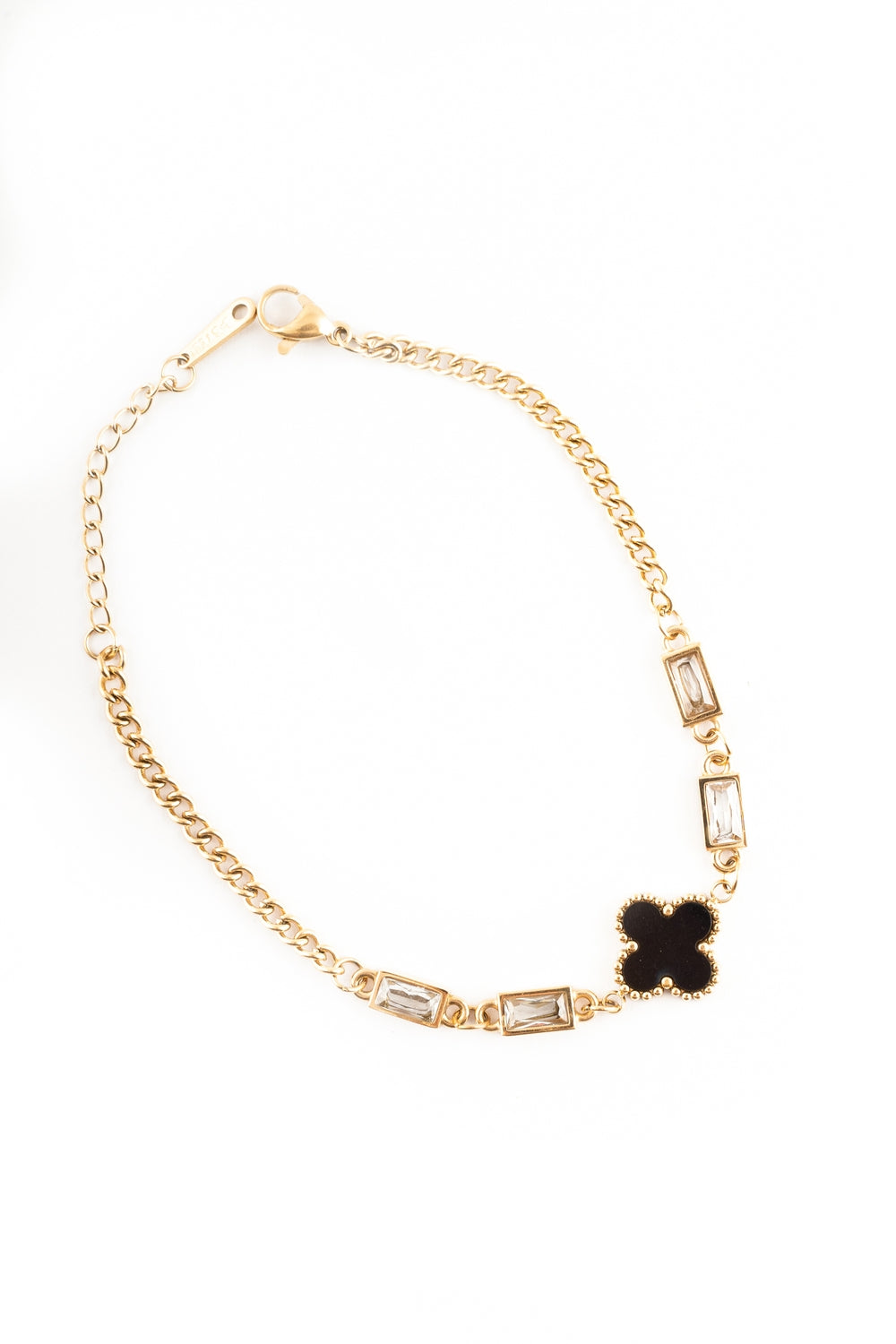 Black Clover Baguette Bracelet | Adjustable Gold-Plated Stainless Steel – KZ8812306