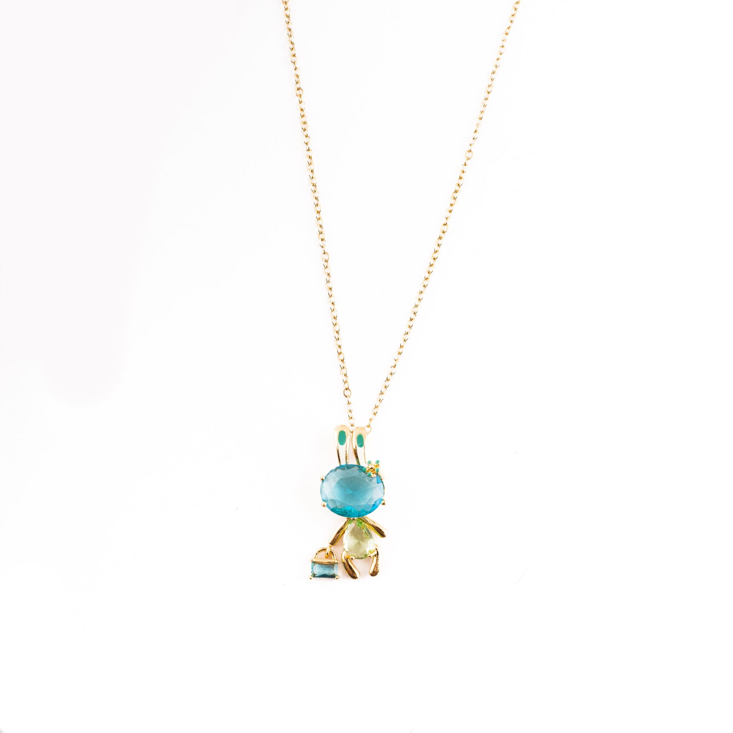 Blue Crystal Bunny Necklace-KZ8812323