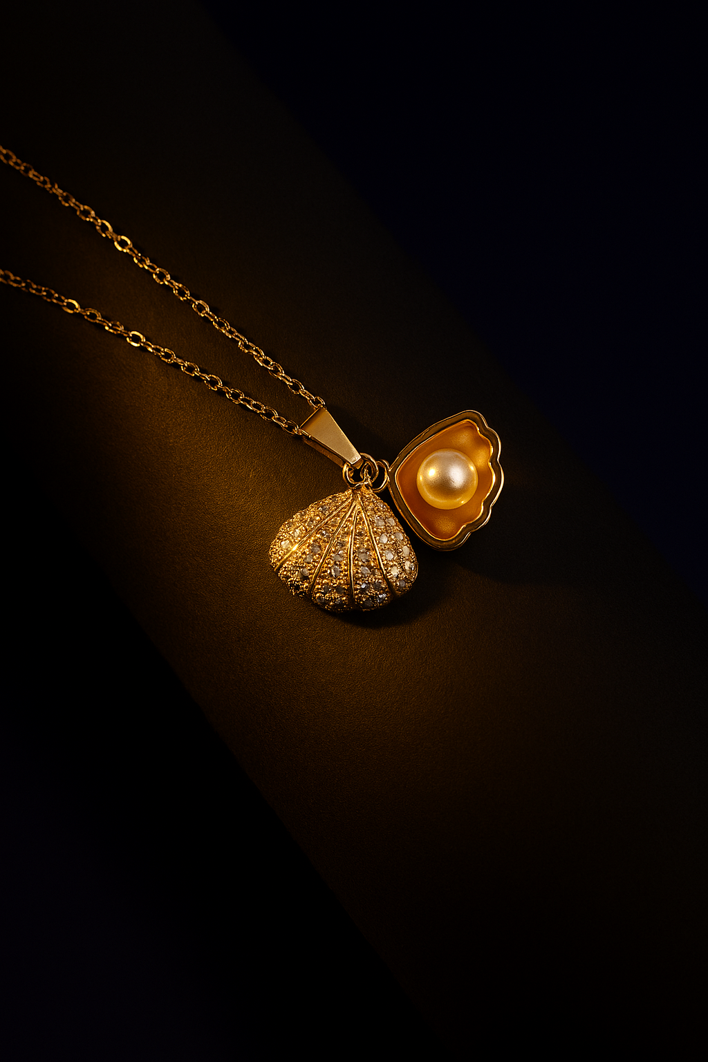 Sparkling Seashell Locket Necklace-KZ8812308