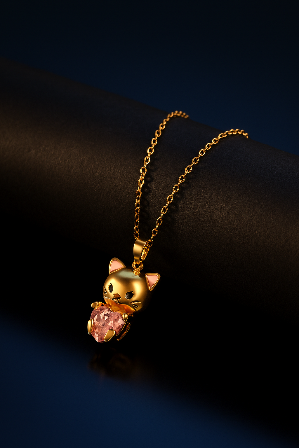 Lucky Cat Pink Heart Necklace-KZ8812301