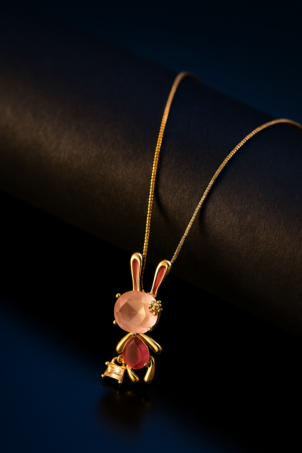 Pink Crystal Bunny Necklace-KZ8812324