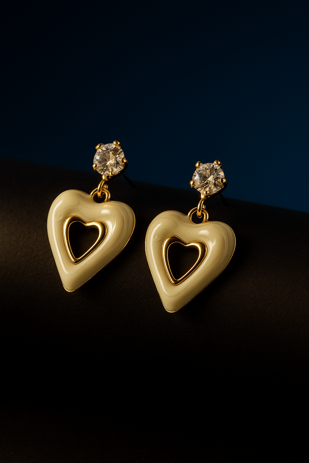Gold Tone Heart Drop With Crystal Stud-KZ8812322
