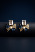 Crystal Bow Pearl Stud Earrings | Gold-Plated Stainless Steel  – KZ8812311