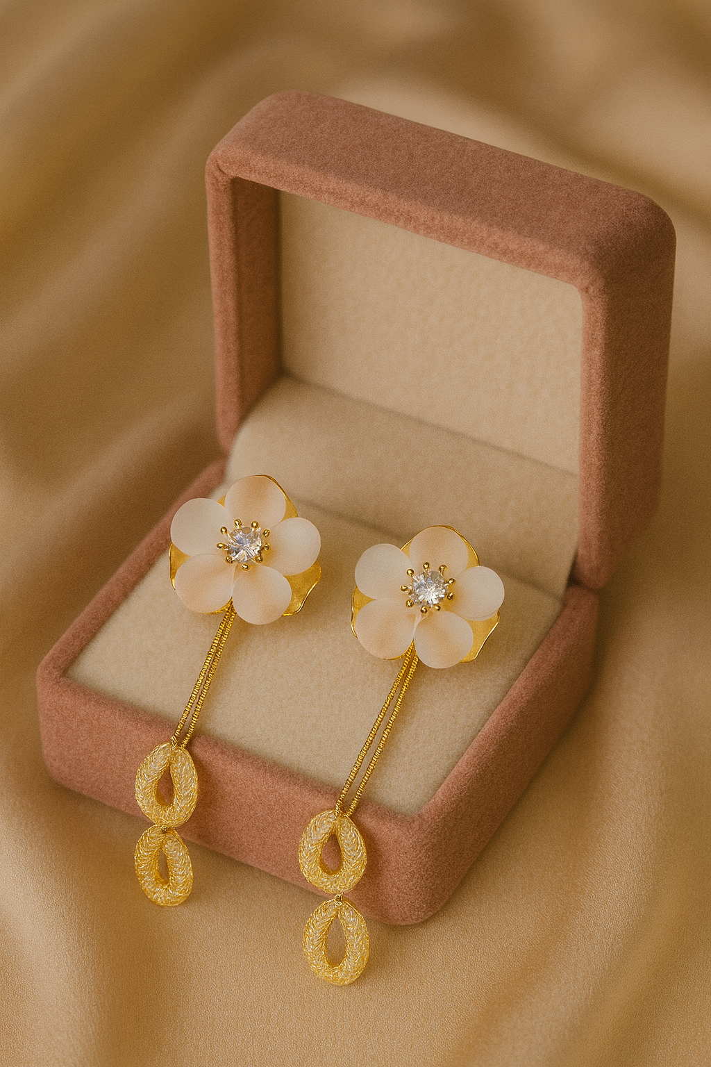 Aurora Bloom Floral Drop Earrings | Gold-Plated Stainless Steel – KZ8812320