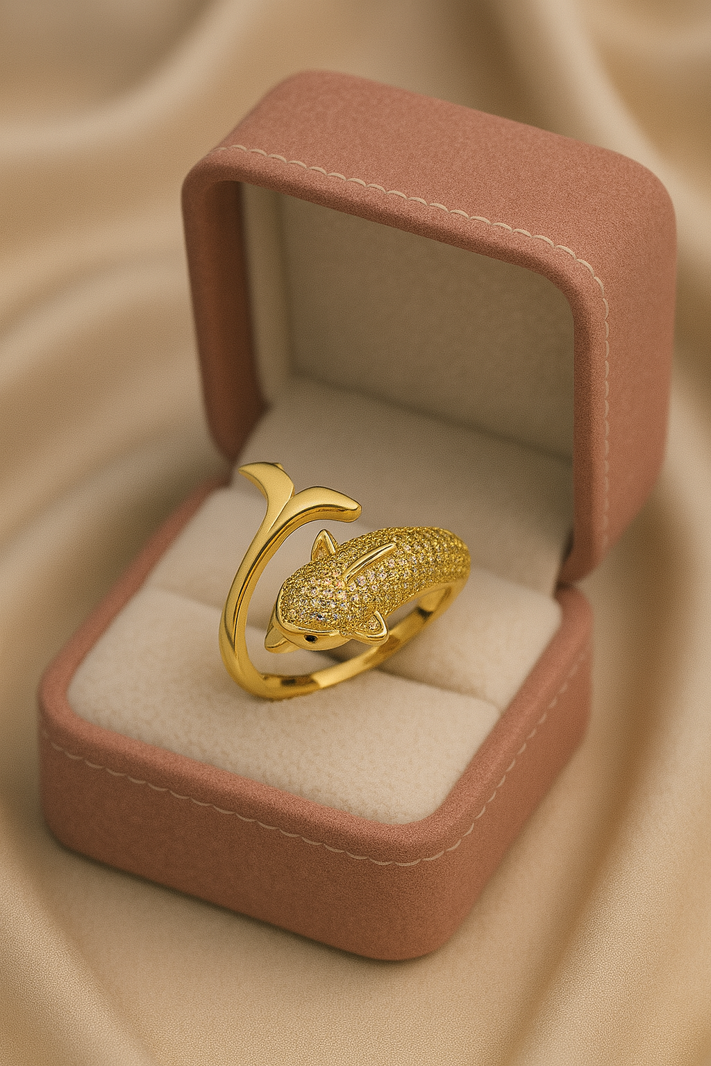 Golden Dolphin Ring | Adjustable Gold-Plated Stainless Steel–KZ8812393