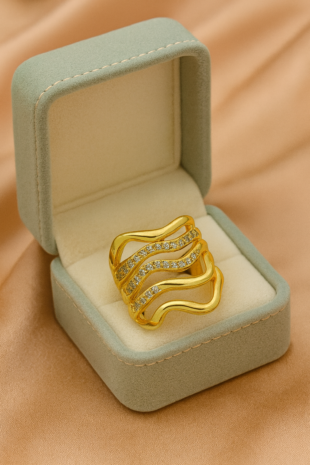 Ocean Wave Ring | Adjustable Gold-Plated Stainless Steel–KZ88123101