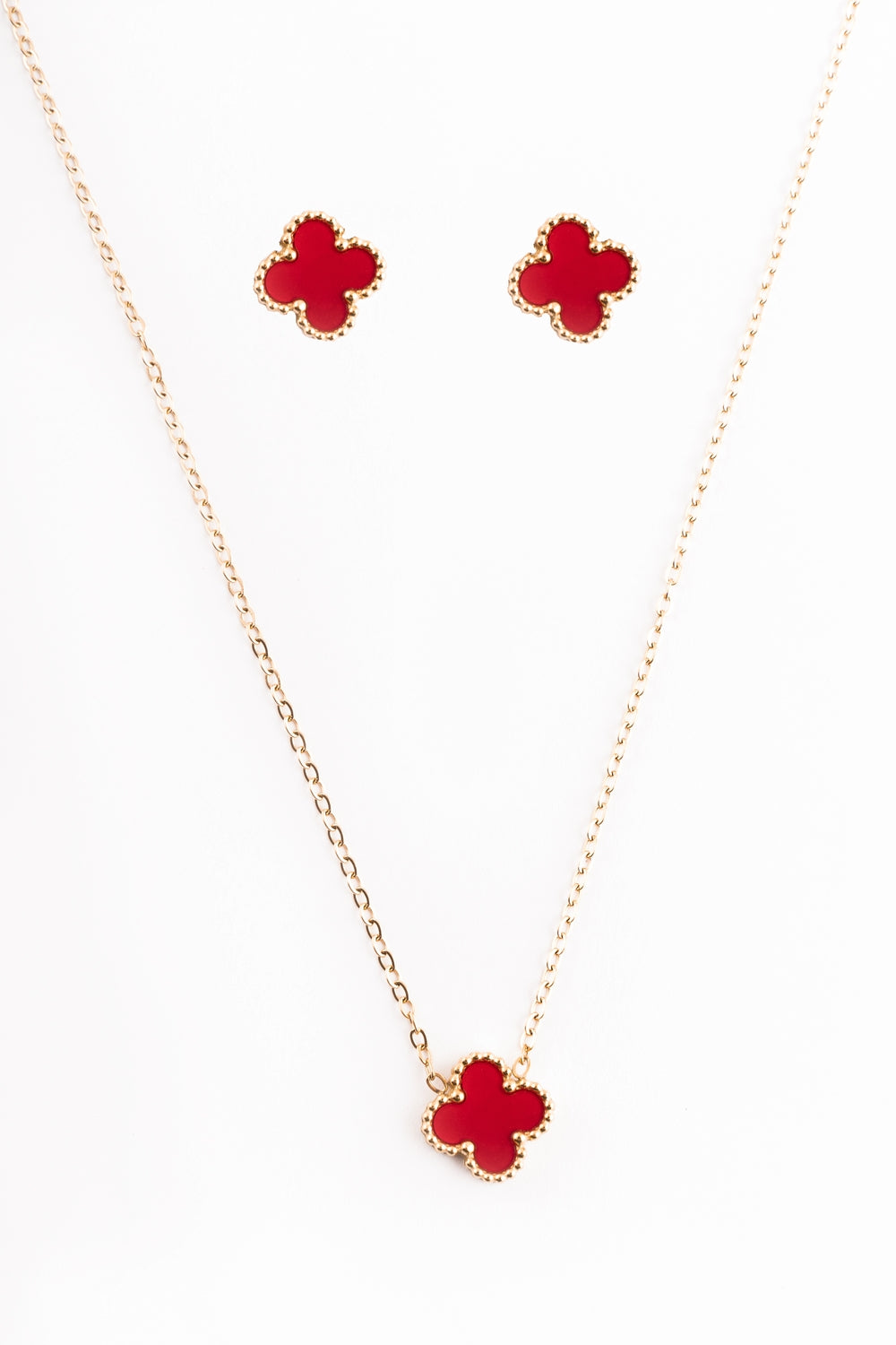 Clover Pendant & Studs Neckless + Earring-KZ8812321