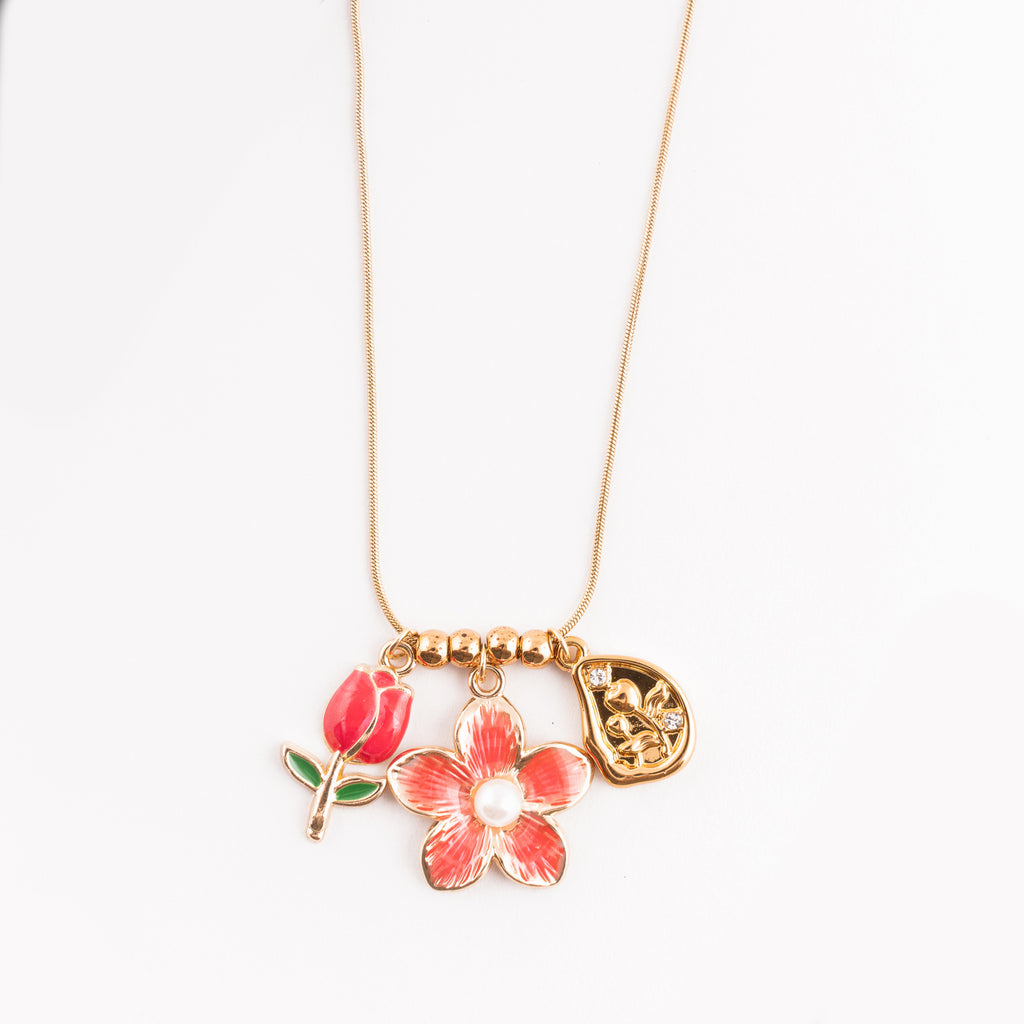 Coral Flower and Bud Necklace-KZ8812326
