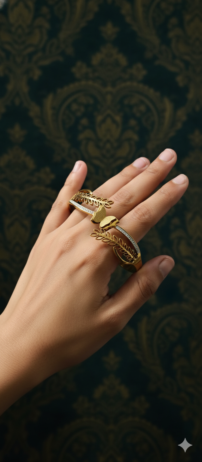 FlutterLeaf Elegance Kada | Gold-Plated Stainless Steel – KZ8812365