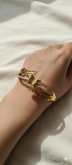 FlutterLeaf Elegance Kada | Gold-Plated Stainless Steel – KZ8812365