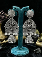 Garbhagriha Naad Jhumkas | Silver Oxidised Earrings – JAY88123127