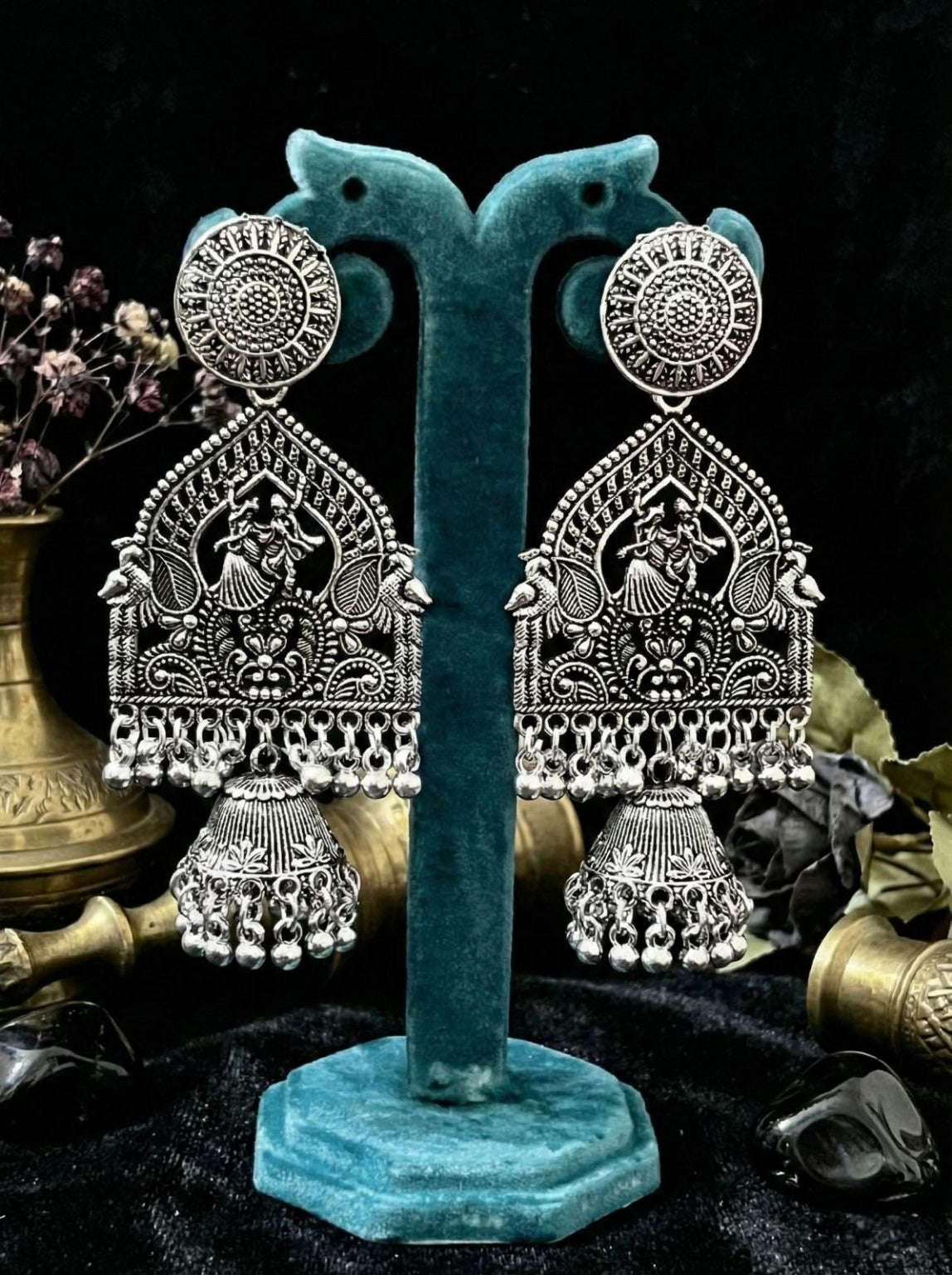 Garbhagriha Naad Jhumkas | Silver Oxidised Earrings – JAY88123127