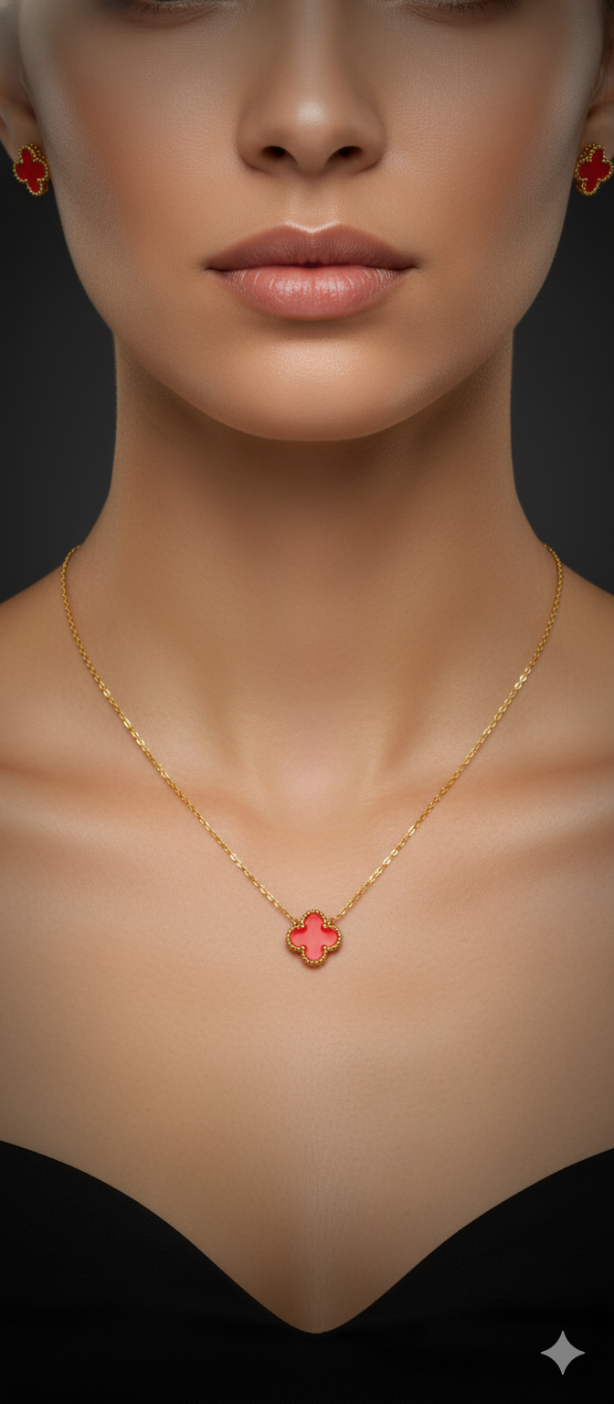 Clover Pendant & Studs Jewelry Set | Gold-Plated Stainless Steel  – KZ8812321