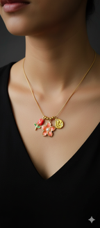 Coral Flower and Bud Necklace | Gold-Plated Stainless Steel – KZ8812326