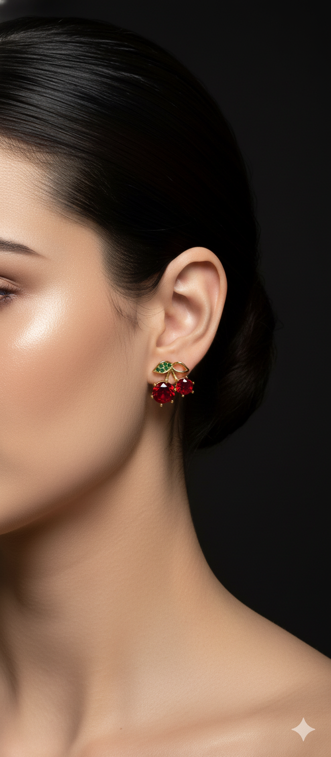 Scarlet Cherry Earrings | Gold-Plated Stainless Steel  – KZ8812315