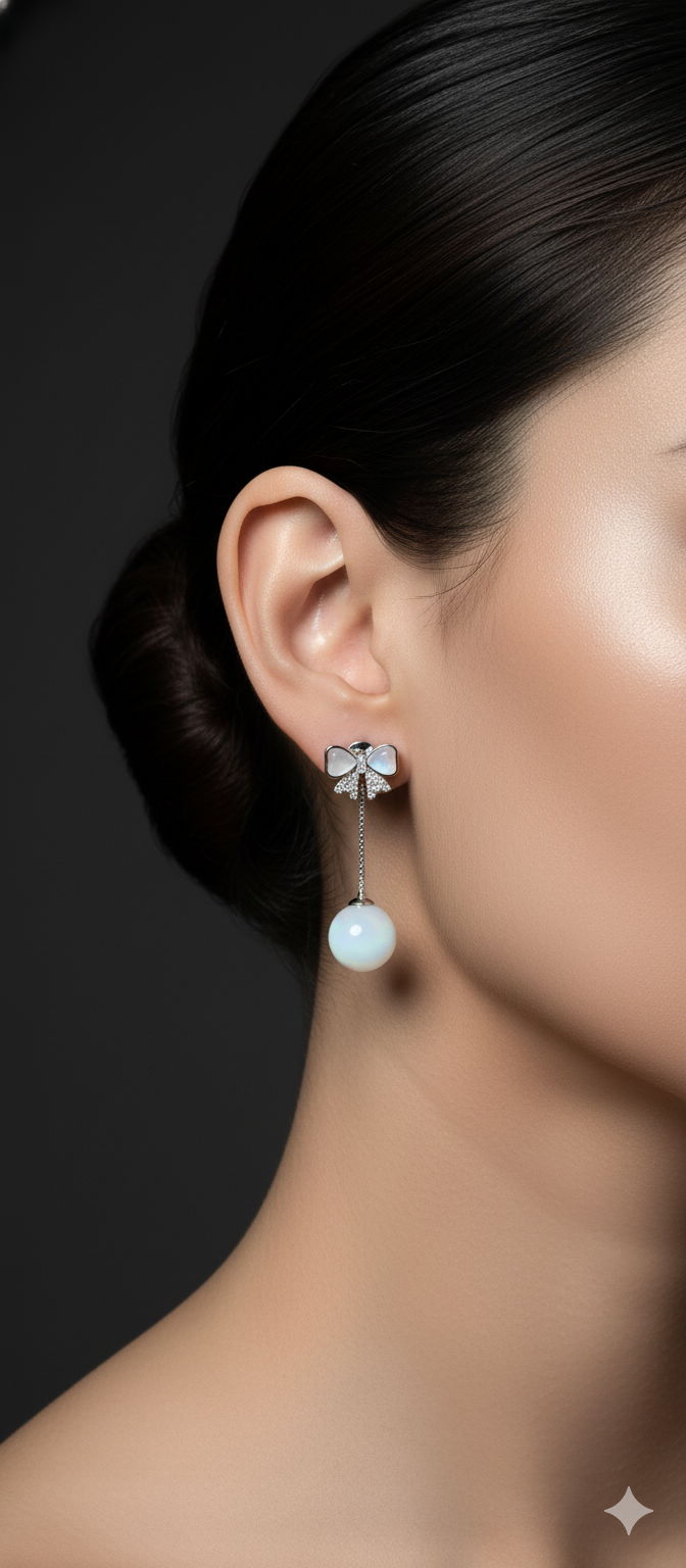 Ivory Bow Orb Drop Earrings | Gold-Plated Stainless Steel– KZ8812312