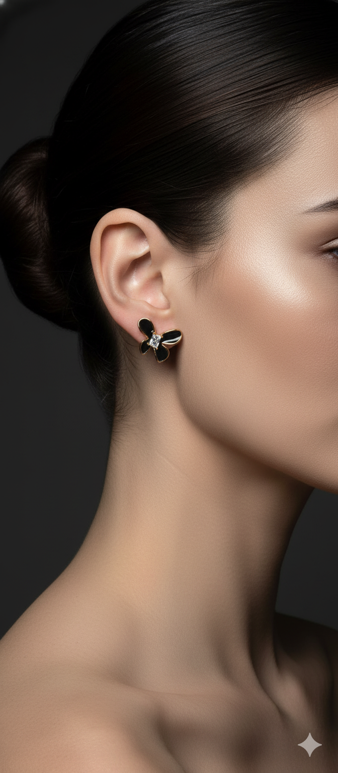 Black Butterfly Petal Studs | Gold-Plated Stainless Steel  – KZ8812329