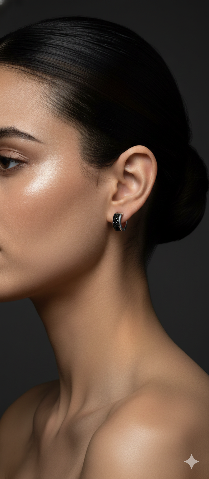 Midnight Sparkle Hoop Earrings |Gold-Plated Stainless Steel–RY88123105