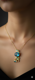 Blue Crystal Bunny Necklace | Gold-Plated Stainless Steel – KZ8812323