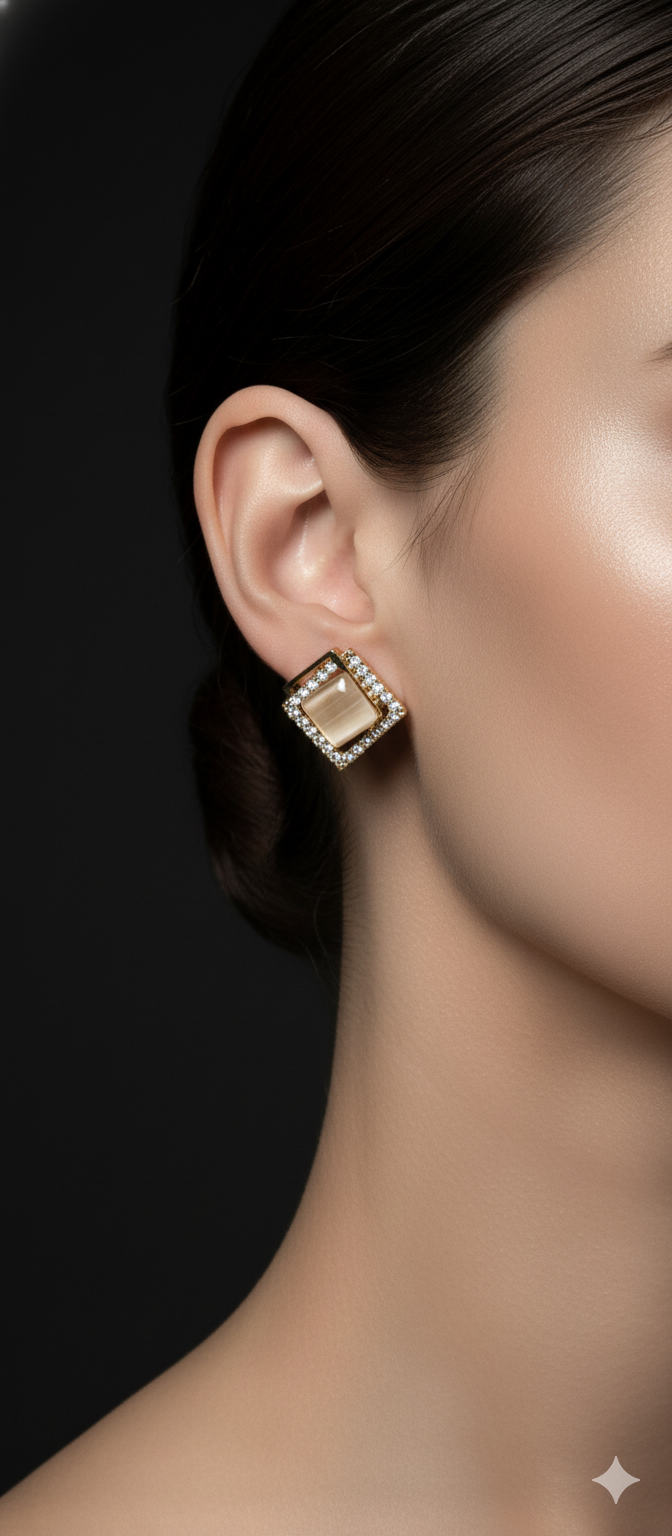 Geometric Pave Halo Studs | Gold-Plated Stainless Steel – PL8812373