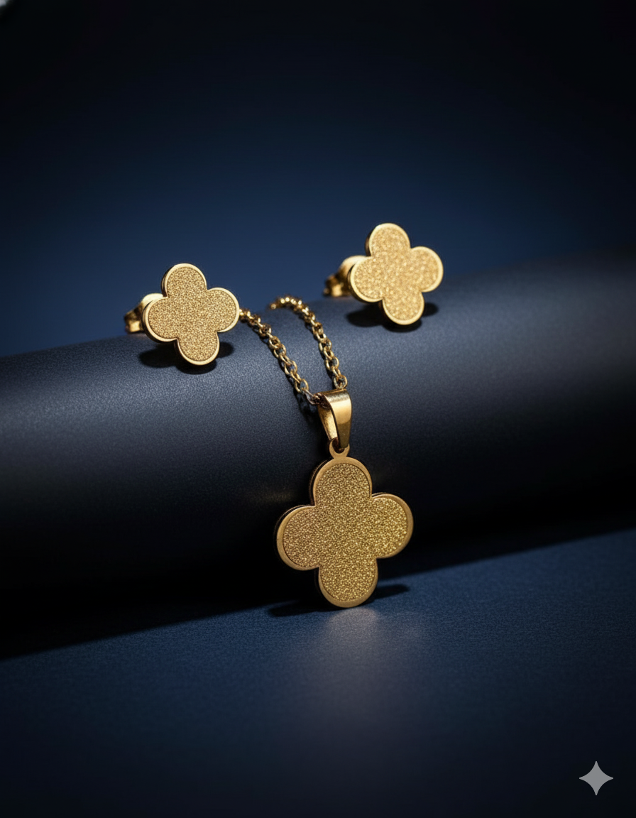 Golden Clover Sparkle Jewelry Set | Gold-Plated Stainless Steel – KZ8812350
