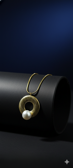 Golden Orbit Pearl Pendant | Gold-Plated Stainless Steel – KZ8812353