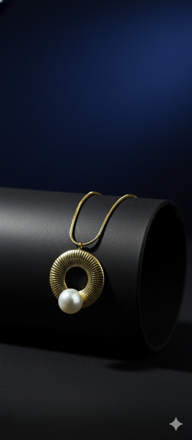 Golden Orbit Pearl Pendant | Gold-Plated Stainless Steel – KZ8812353