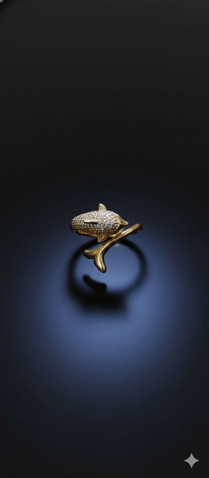 Golden Dolphin Ring | Adjustable Gold-Plated Stainless Steel–KZ8812393