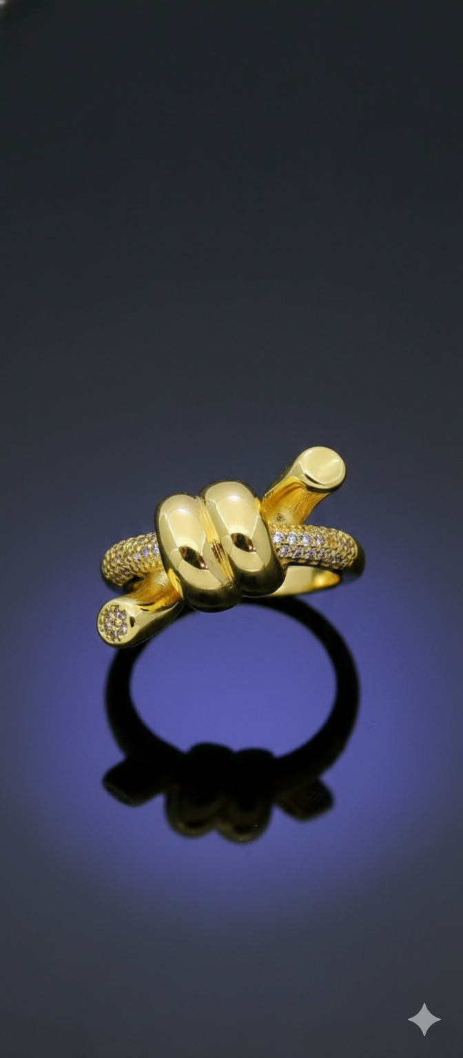 Golden Knot Statement Ring | Adjustable Gold-Plated Stainless Steel–KZ8812395