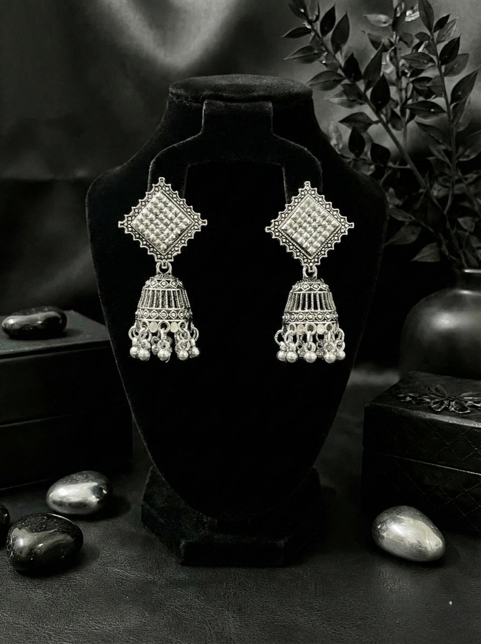 Heera Angan Oxidized Jhumkas | Silver Oxidised Earrings – PL88123115