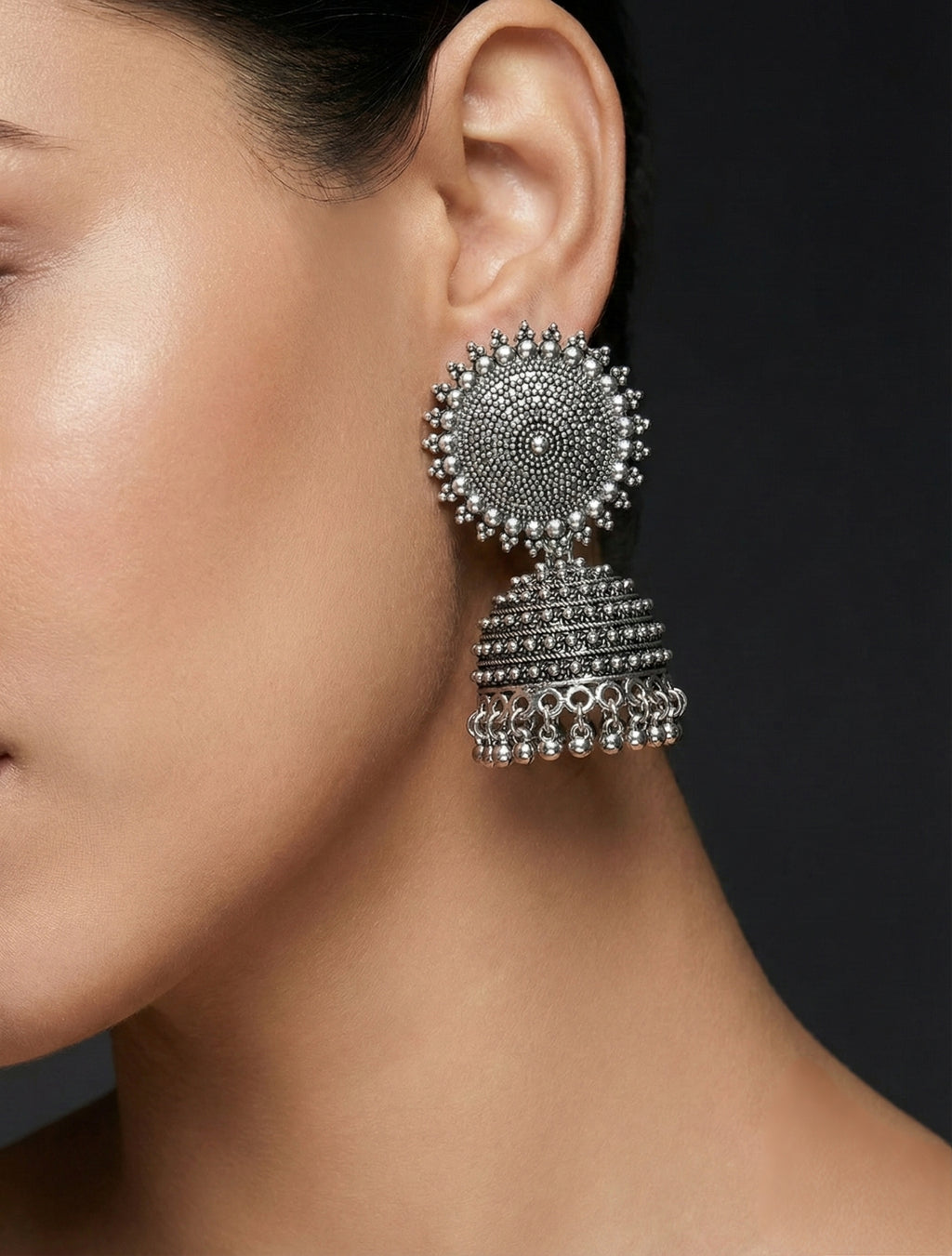 Chandralok Jhumkas | Silver Oxidised Earrings – JAY88123132
