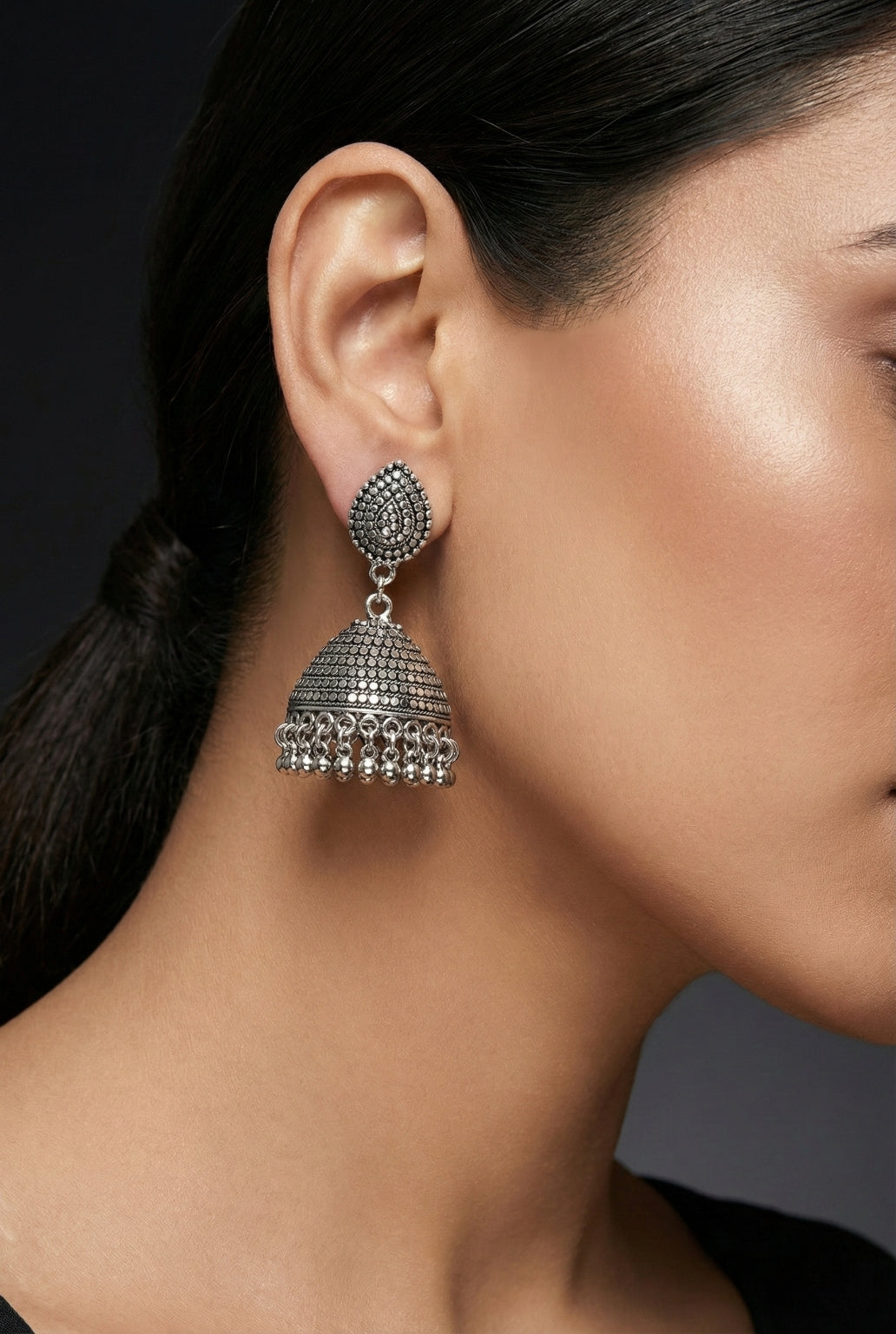Bindu Mandal Jhumkas | Silver Oxidised Earrings – JAY88123123