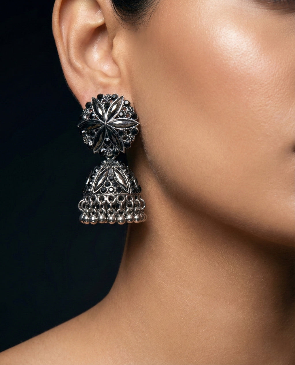 AshtaPushpa Jhumkas | Silver Oxidised Earrings – JAY88123126