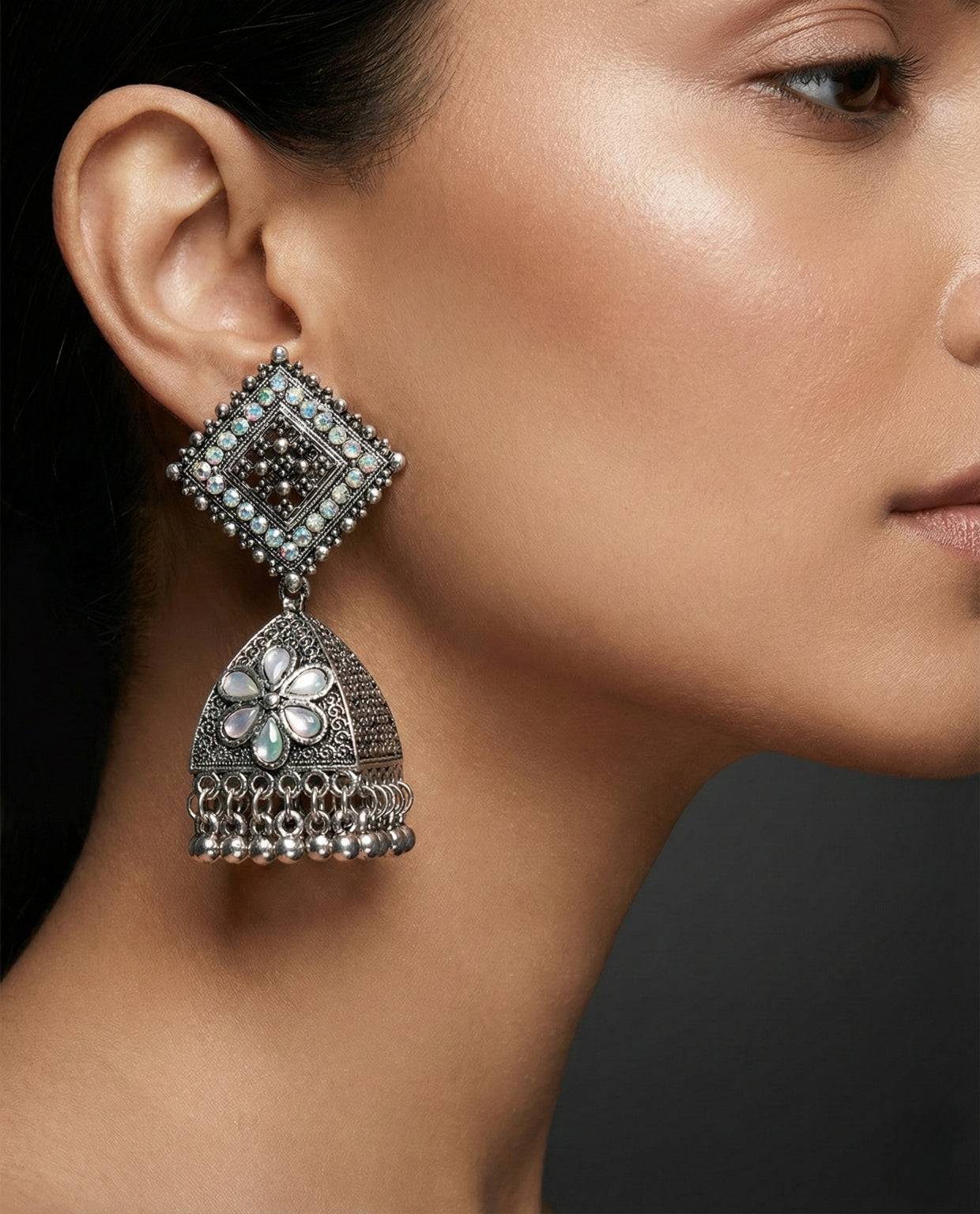 ShilpaPushpika Jhumkas | Silver Oxidised Earrings – JAY88123130