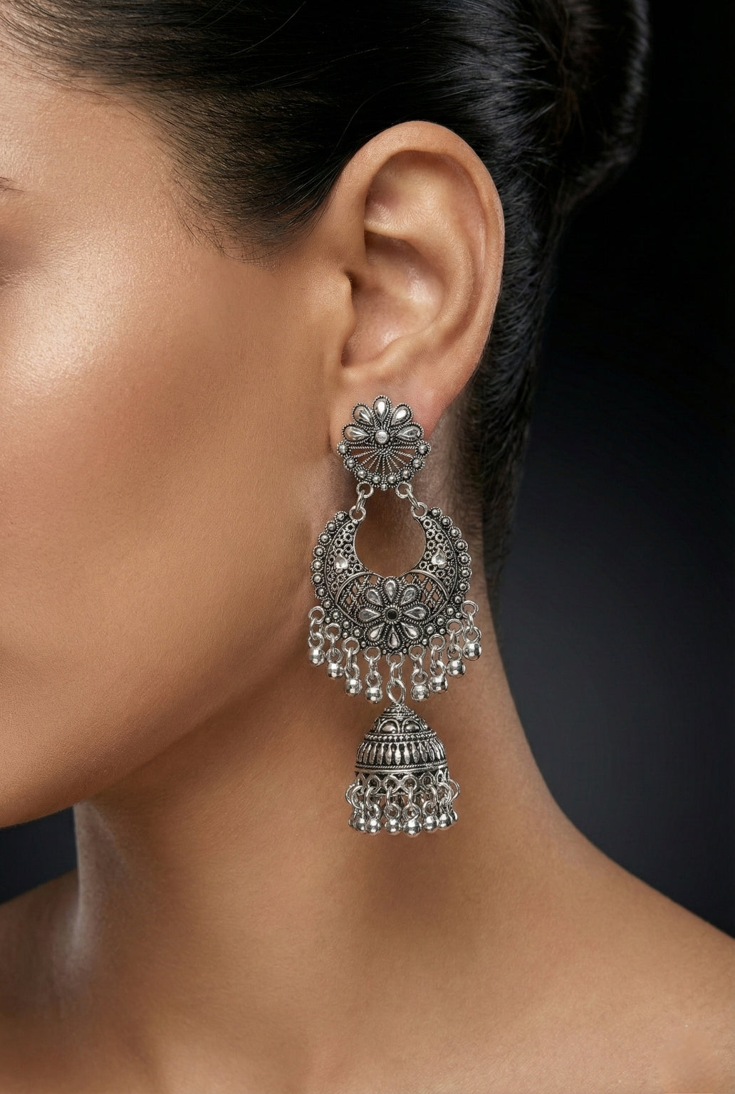 PushpaChandra Jhumkas | Silver Oxidised Earrings – JAY88123129