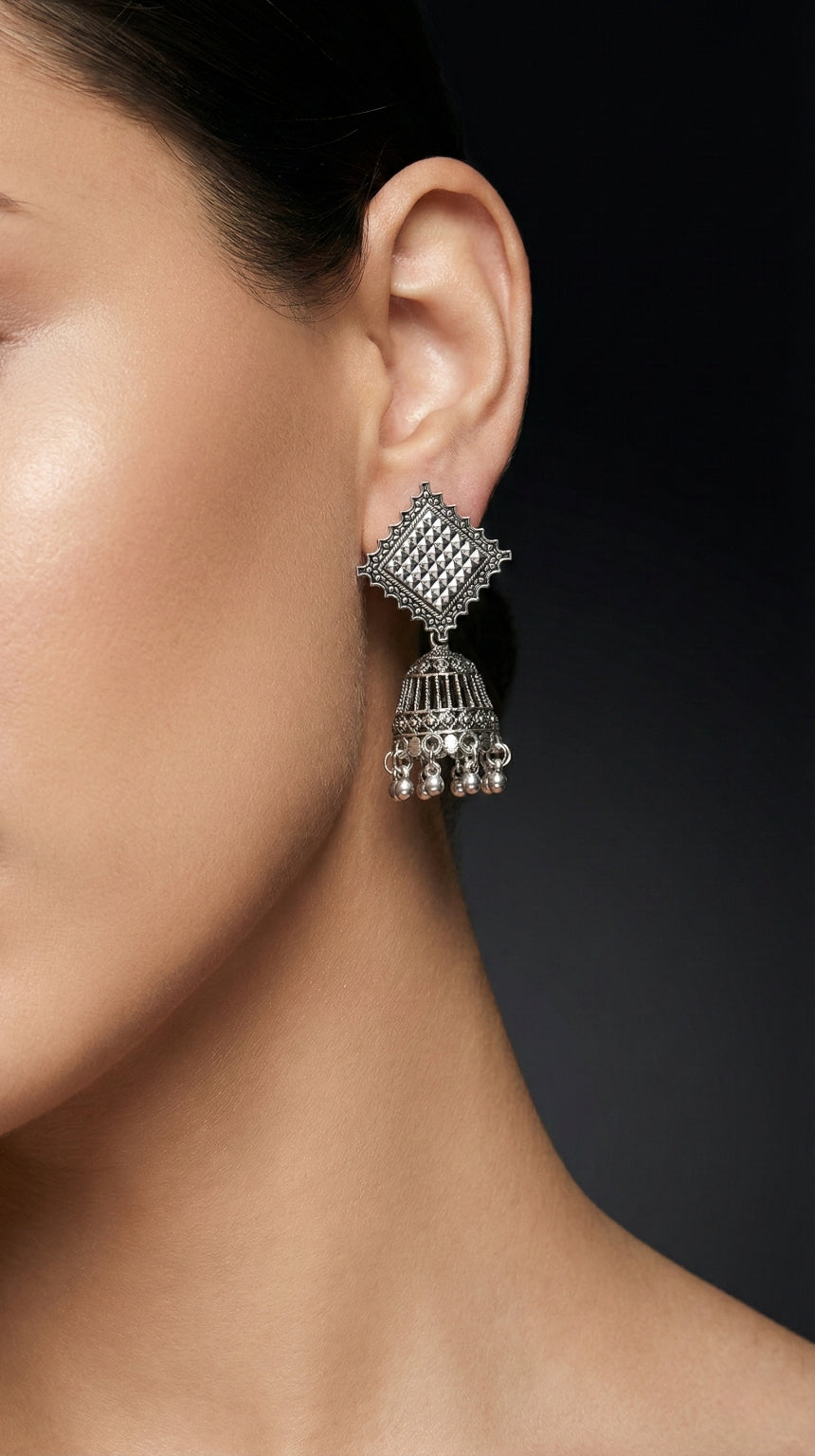 Heera Angan Oxidized Jhumkas | Silver Oxidised Earrings – PL88123115