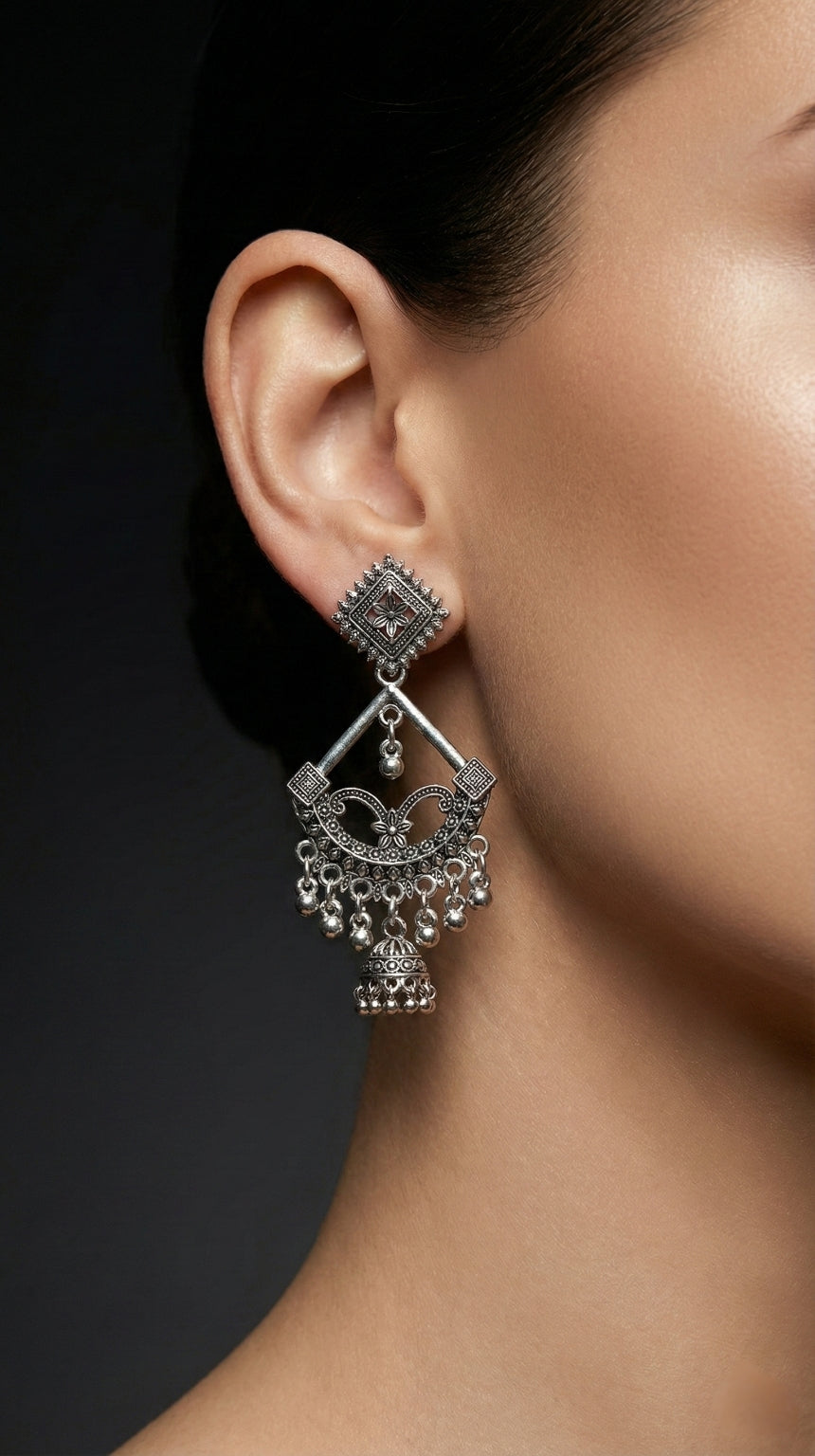 Raas Kala Statement Earrings | Silver Oxidised Earrings – PL88123117