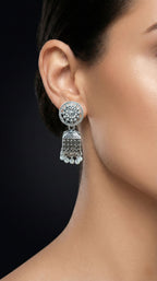 Kohra Pearl Box Jhumkas | Silver Oxidised Earrings – PL88123114