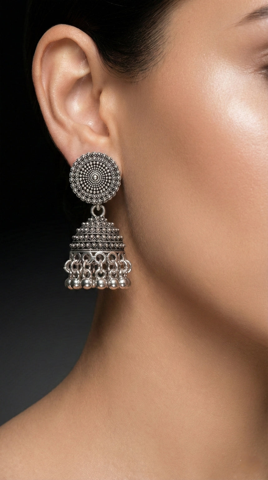 Chandralok Antique Jhumka Earrings | Silver Oxidised Earrings – PL88123111