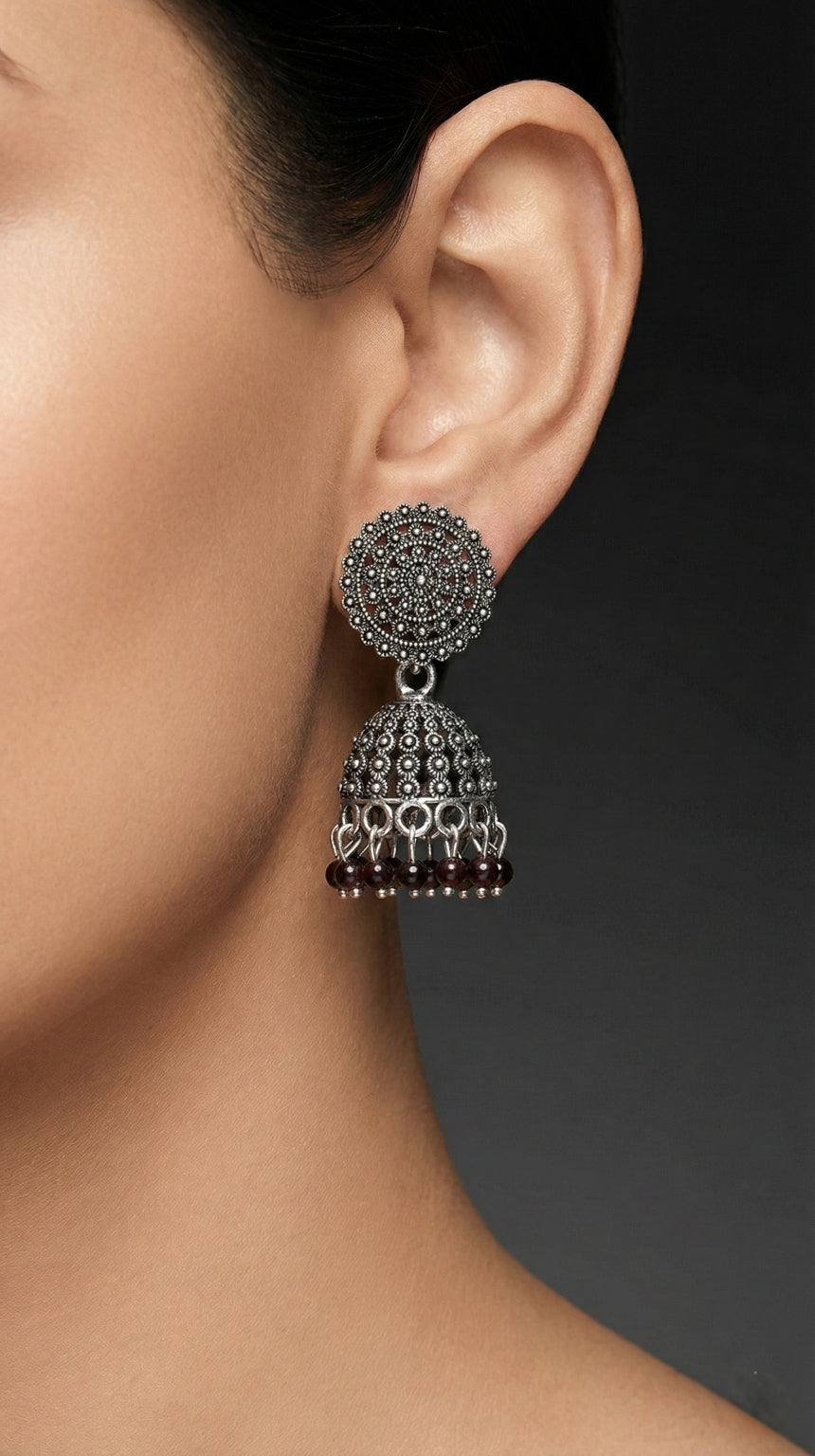 KalaSaanjh Silver Jhumkas | Silver Oxidised Earrings – PL88123119