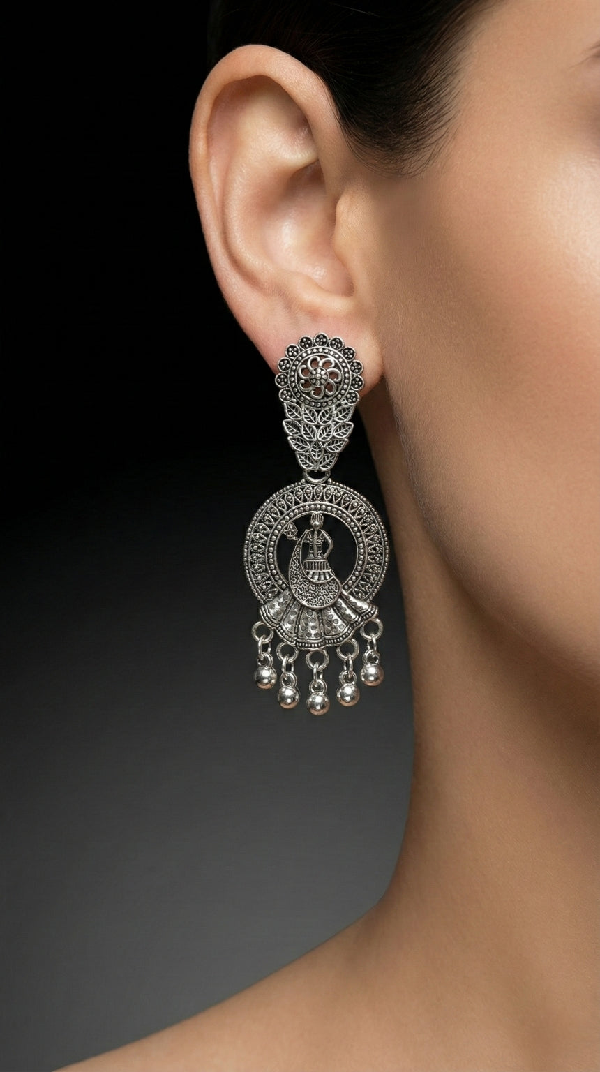 Nritya Kala Statement Earrings | Silver Oxidised Earrings – PL88123112