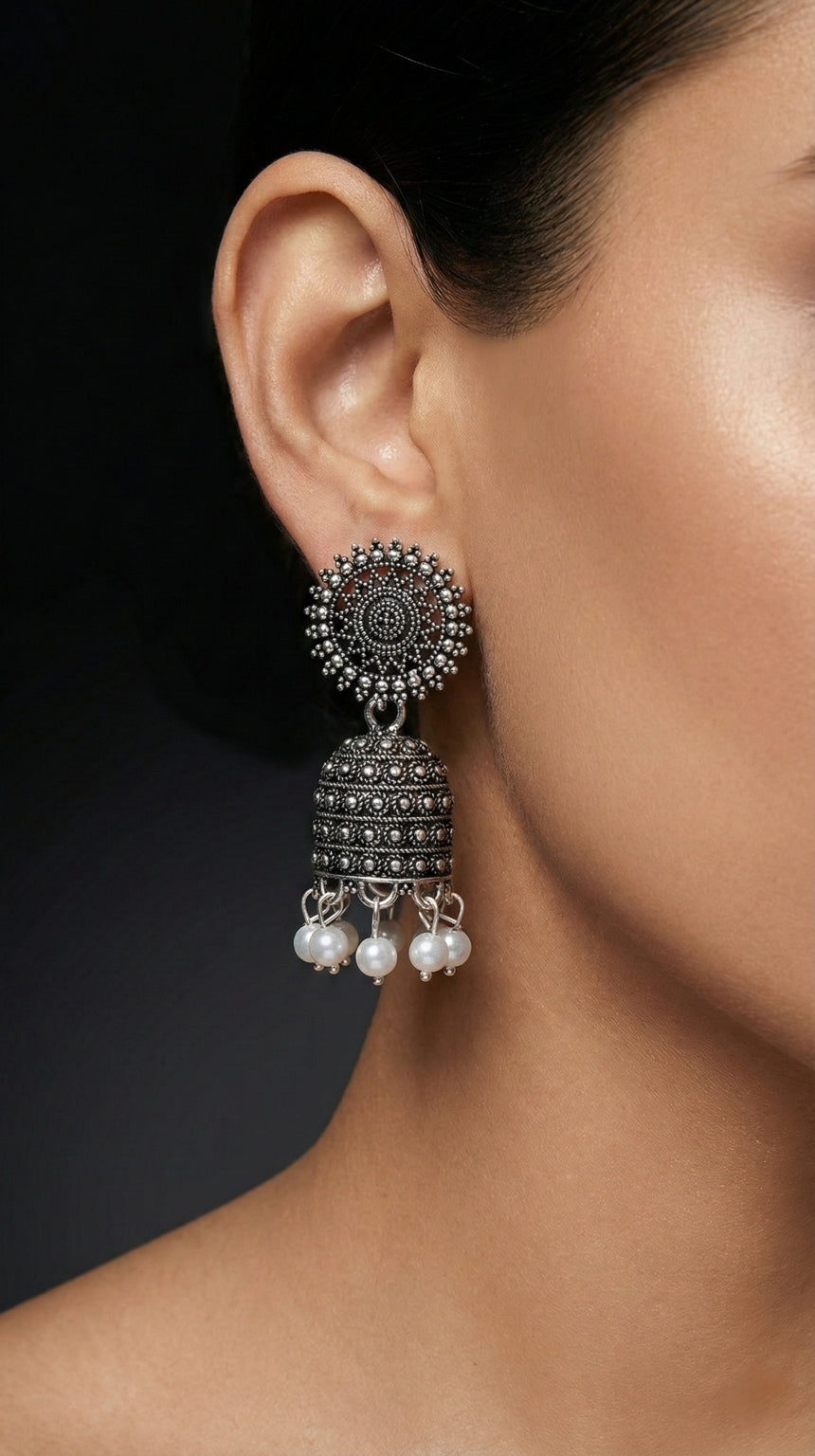 Pratha Traditional Pearl Jhumkas | Silver Oxidised Earrings – PL88123118